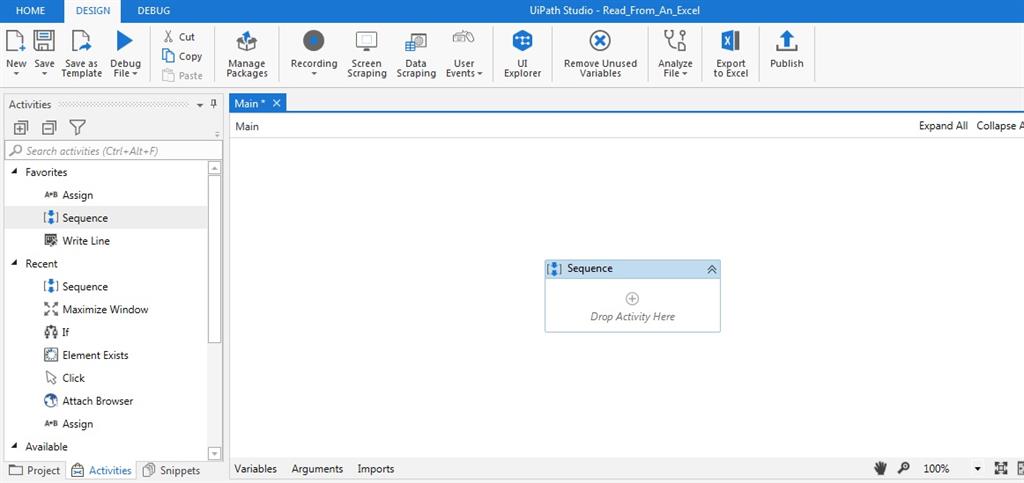 Drag Sequence activity under main